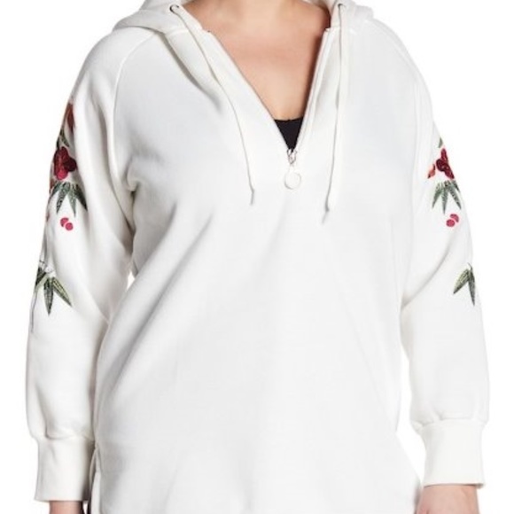 Glamorous Tops - NWT Plus size embroidered hoodie white sweatshirt